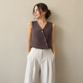 GILET CROISE SATINE CHOCOLAT
