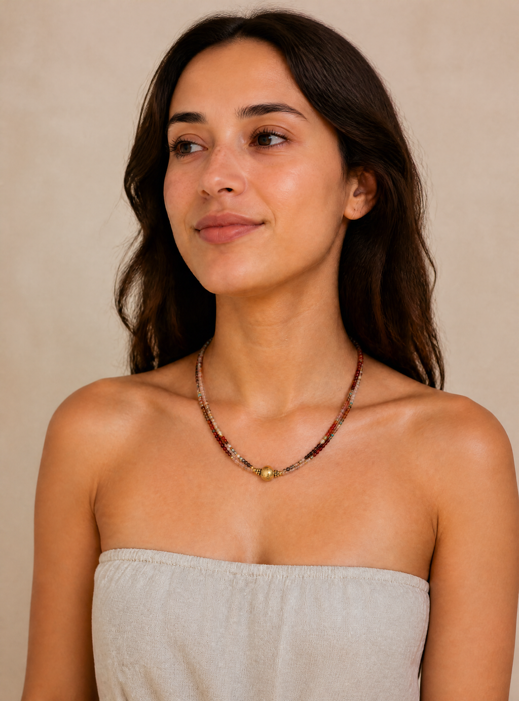 Collier Alba double rang à perles multicolores