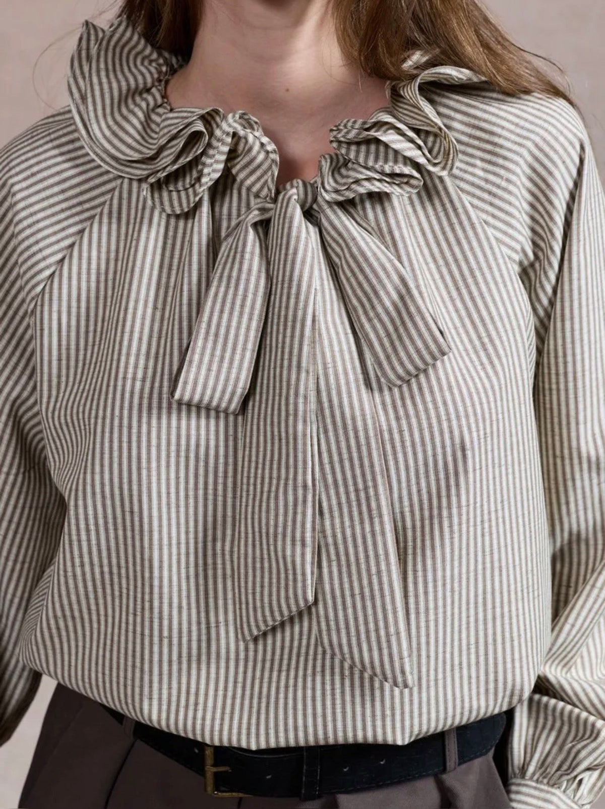 Chemise Rayures Col Volanté Nœud