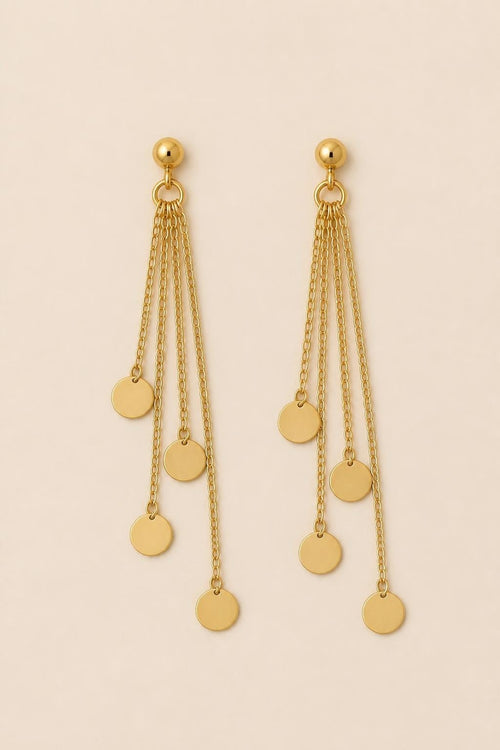 Boucles d’oreilles dorées à chaînettes et pastilles