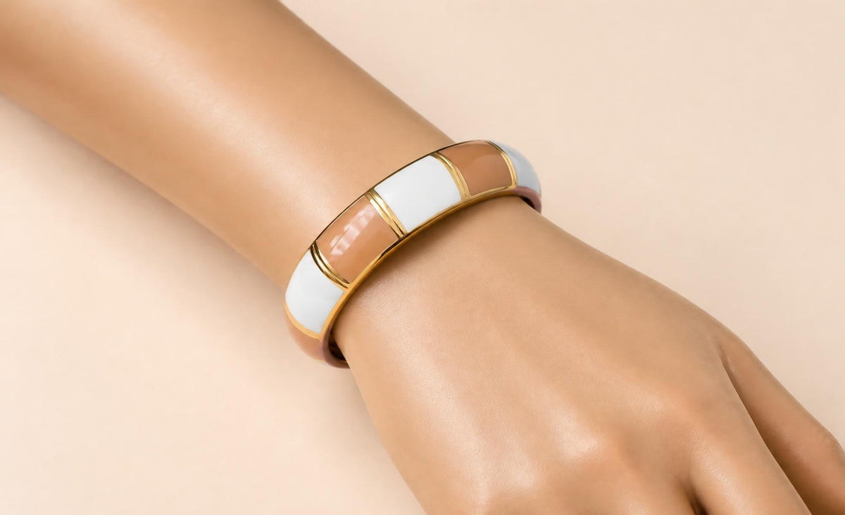Bracelet jonc Alba – Blanc et camel
