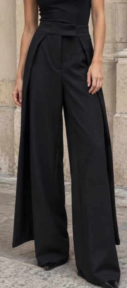 Pantalon large noir à plis ouverts