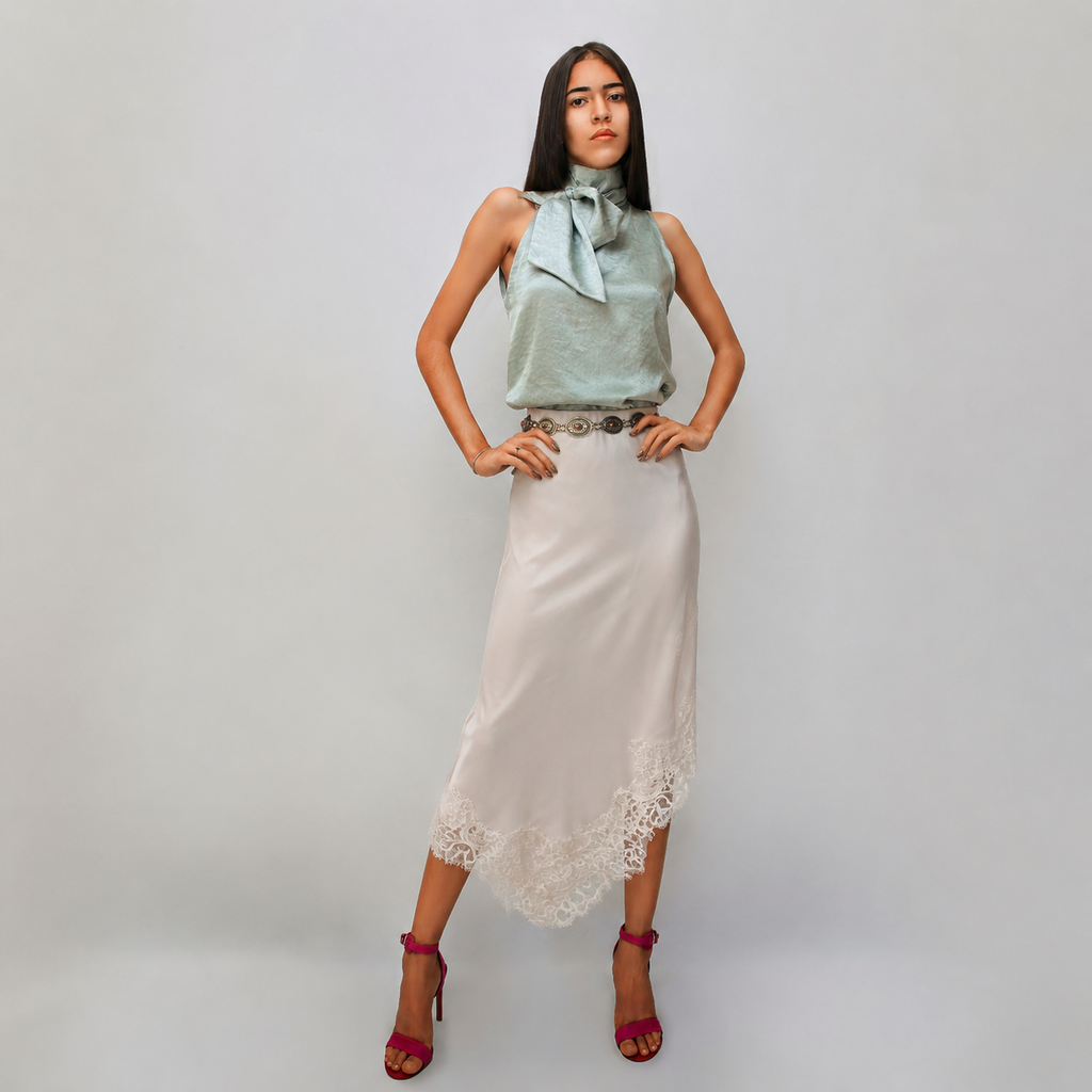 Jupe Longue Satinée Beige