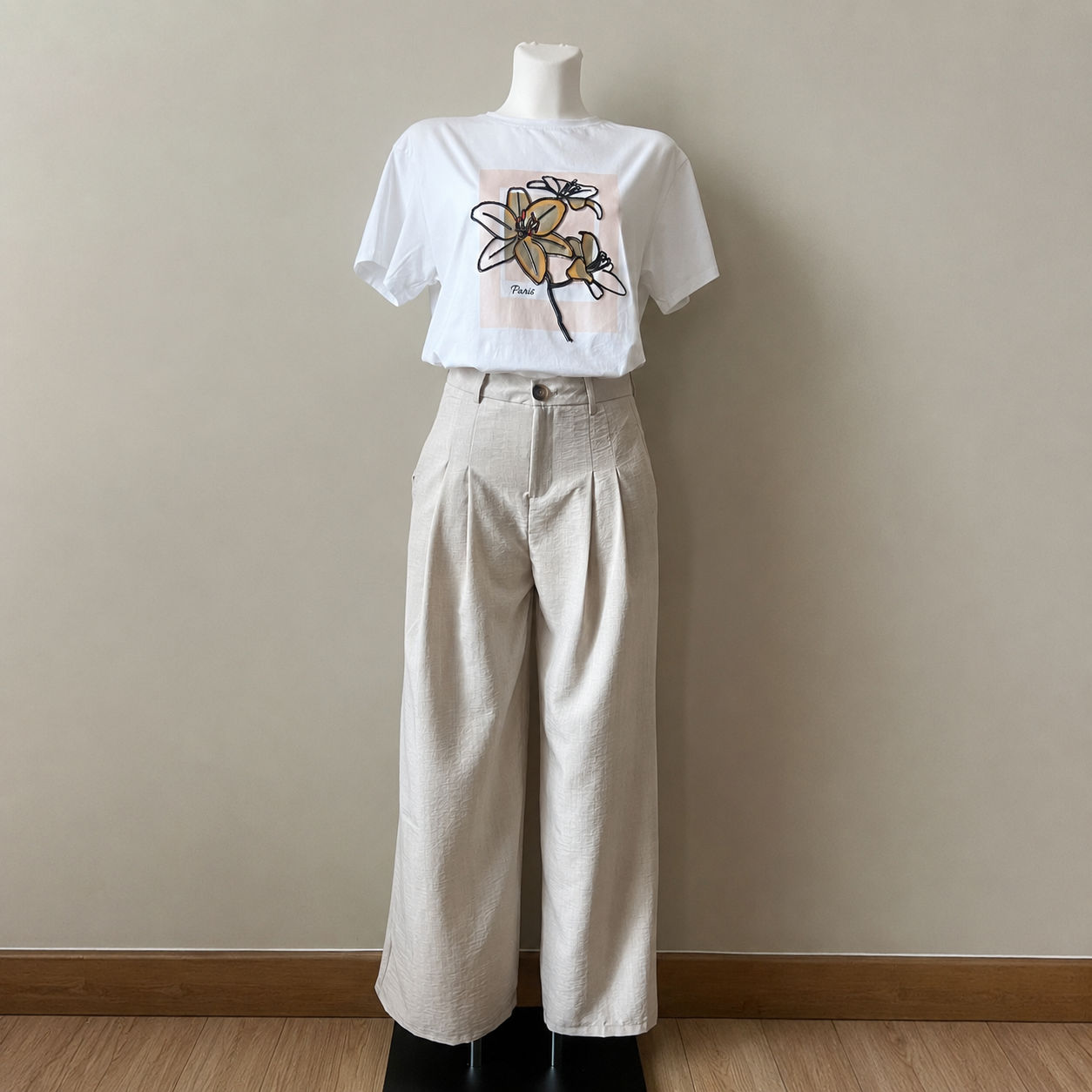 PANTALON FLUID BEIGE A PINCES