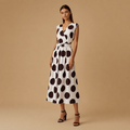 ROBE LONGUE A GROS POIS AVEC CEINTURE ASSORTIE