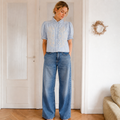 BLOUSE RAYEE BORDEE BLEU CIEL