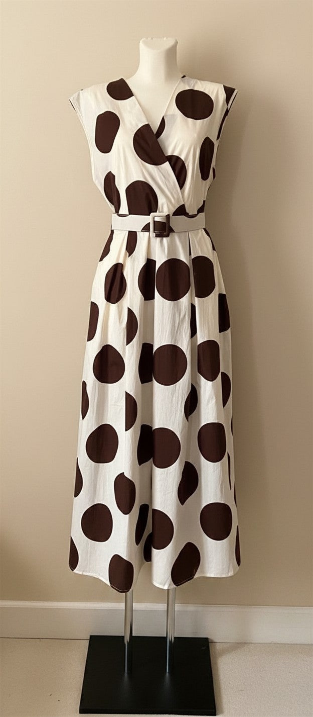 ROBE LONGUE A GROS POIS AVEC CEINTURE ASSORTIE