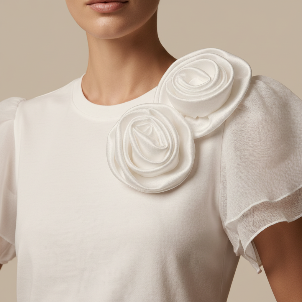 T-shirt blanc - Détail roses 3D