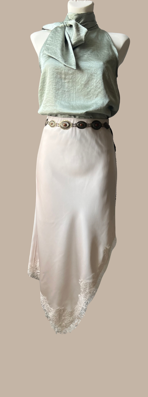 JUPE LONGUE SATINEE BEIGE